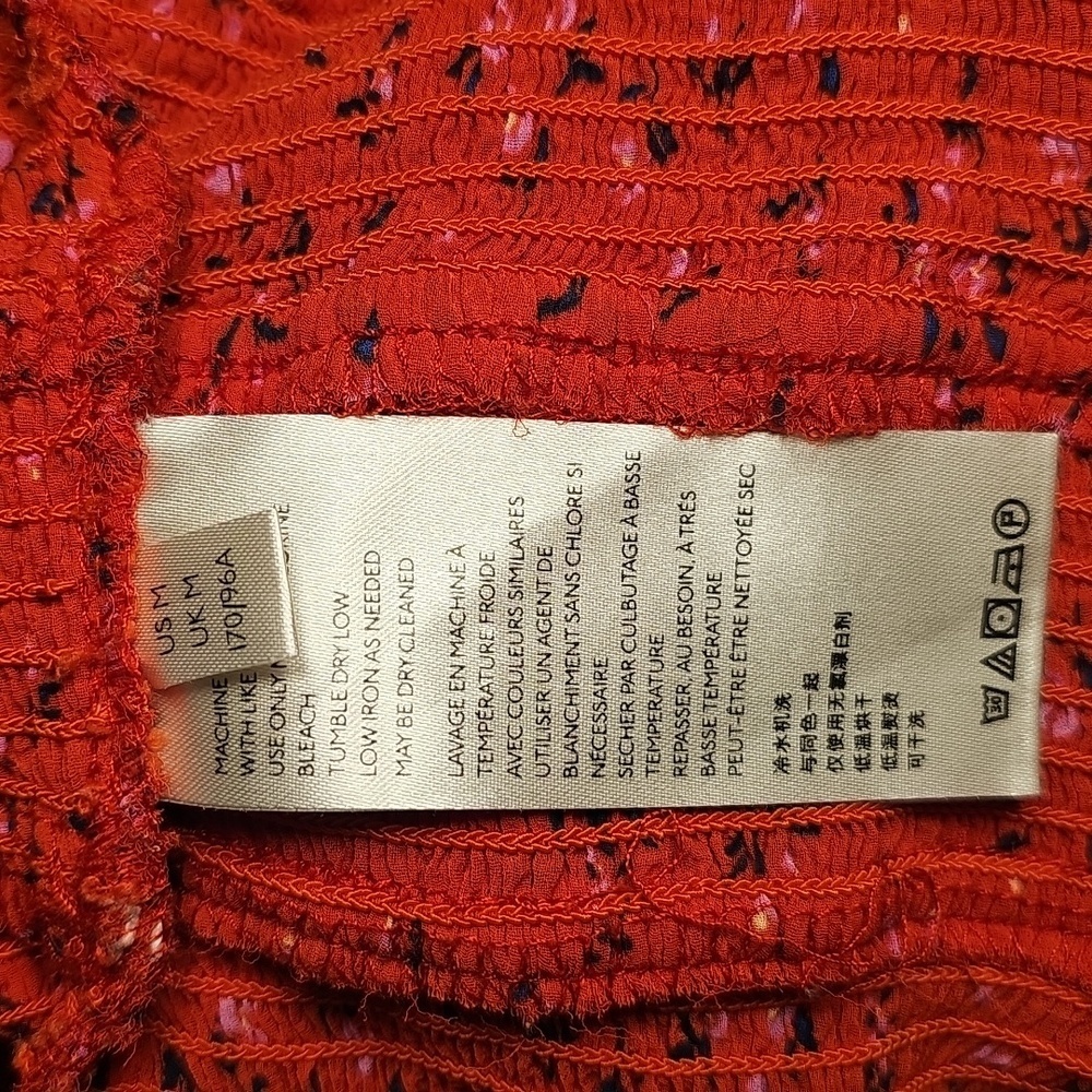 Free People Womens Tied Square Keyhole Neckline Red Floral Polyester Blouse M - Picture 6 of 8
